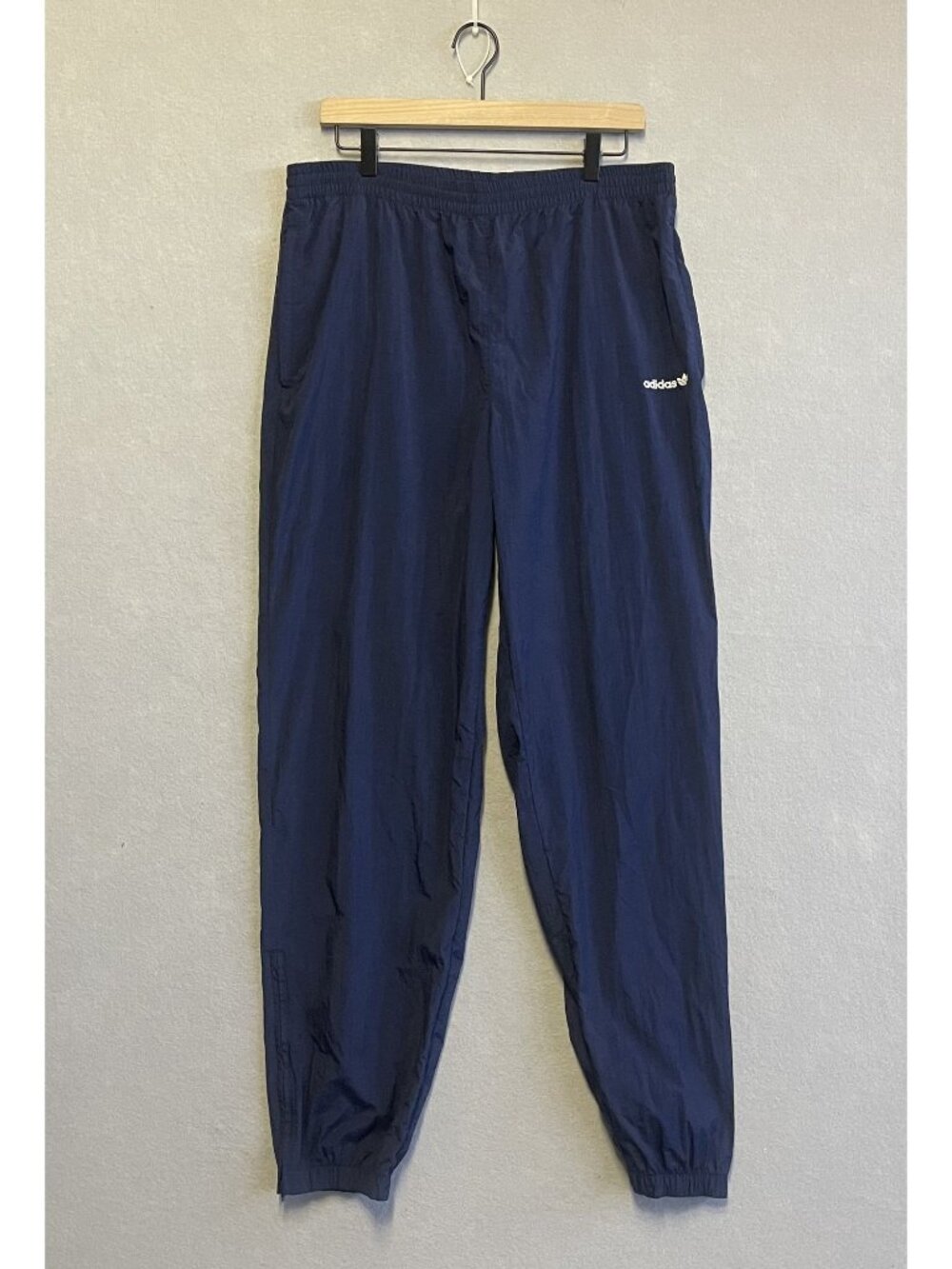 Adidas Vintage 90s Navy Nylon Windbreaker Pants Elastic Waist Embroidered Logo M